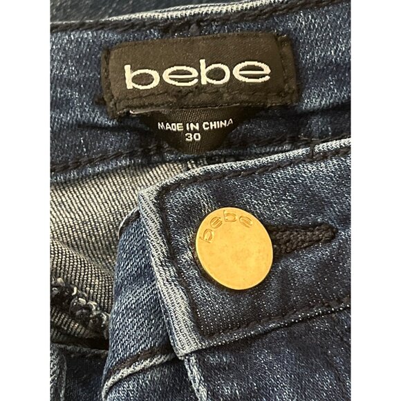 Bebe Shorts Womens Sz 30 Medium Blue Jean Stretch Denim High Rise Bermuda Casual - Picture 12 of 12
